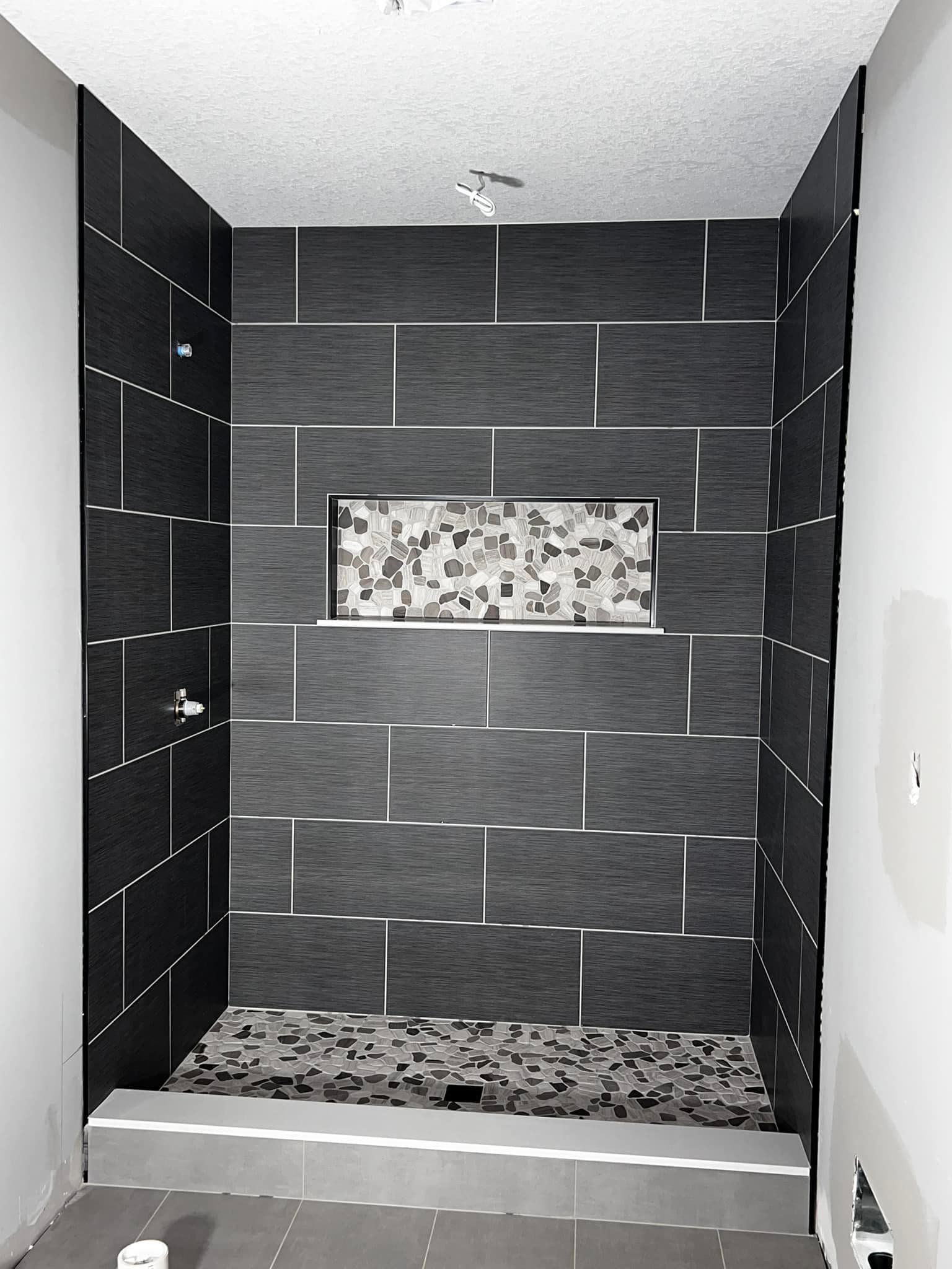 Custom Black Tile Shower